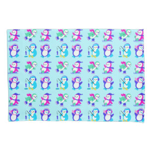 Cute Colourful Winter Penguins Pillowcase