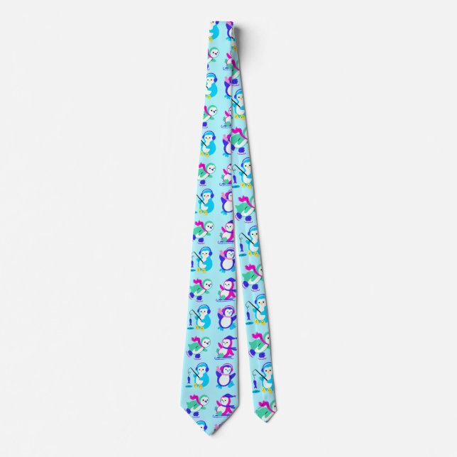 Cute Colourful Winter Penguins Tie (Front)