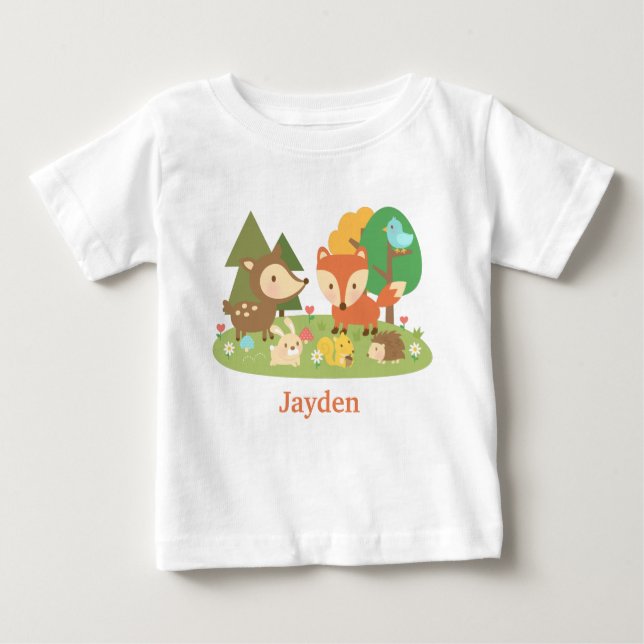 Cute Colourful Woodland Animal For Babies Baby T-Shirt (Front)