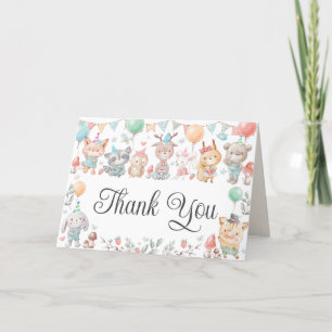 Cute Colourful Woodland Animals Birthday Party  Thank You Card
