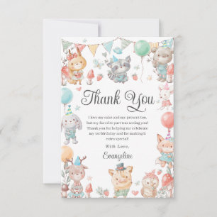Cute Colourful Woodland Animals Birthday Party  Thank You Card