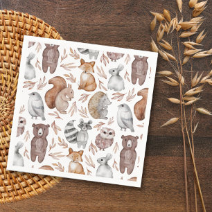 Cute Colourful Woodland Animals Kids Party Napkin