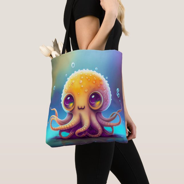 Cute Colourful Yellow Octopus Alien Artwork | Tote Bag (Close Up)