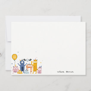 Cute Colourful Yellow Party Monsters Kids Birthday Card