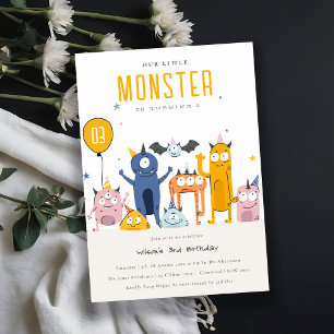 Cute Colourful Yellow Party Monsters Kids Birthday Invitation