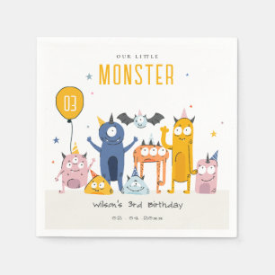 Cute Colourful Yellow Party Monsters Kids Birthday Napkin