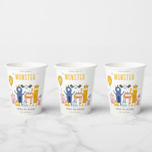 Cute Colourful Yellow Party Monsters Kids Birthday Paper Cups