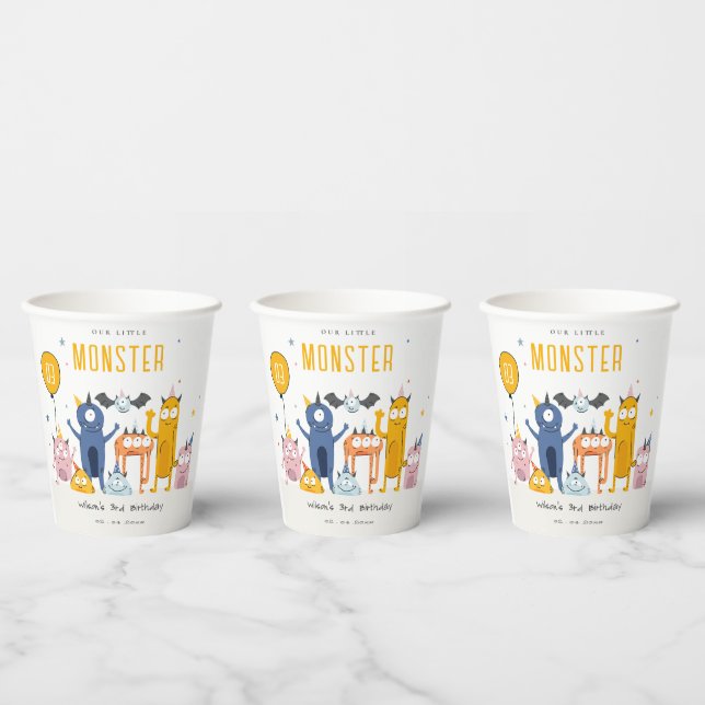 Cute Colourful Yellow Party Monsters Kids Birthday Paper Cups (Multi)