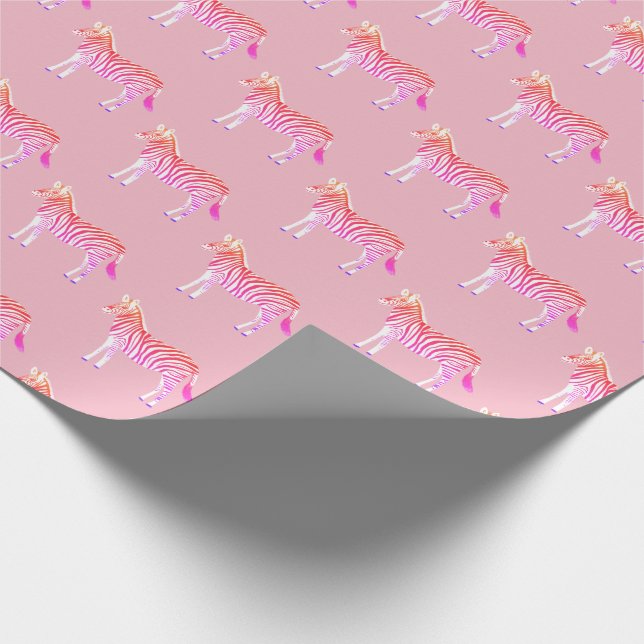 Cute colourful zebras animal print pattern pink wrapping paper (Corner)