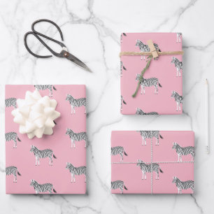 Cute Colourful Zebras Animal Print Soft Pink Wrapping Paper Sheet
