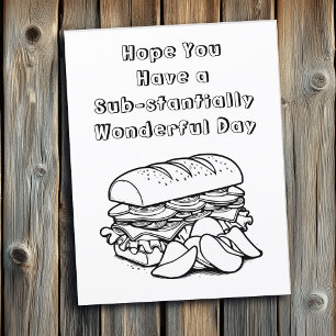 Cute Colouring Page with Sub Sandwich Pun