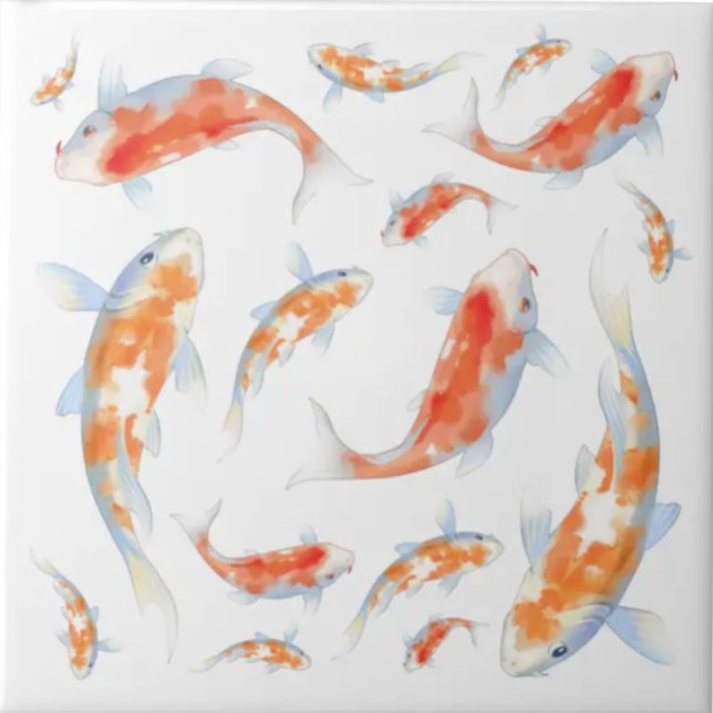 Cute colours orange and white Japanese fish Koi Ceramic Tile (Creator Uploaded)