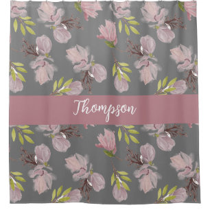 Cute colours stylish calligraphy Family name grey Shower Curtain