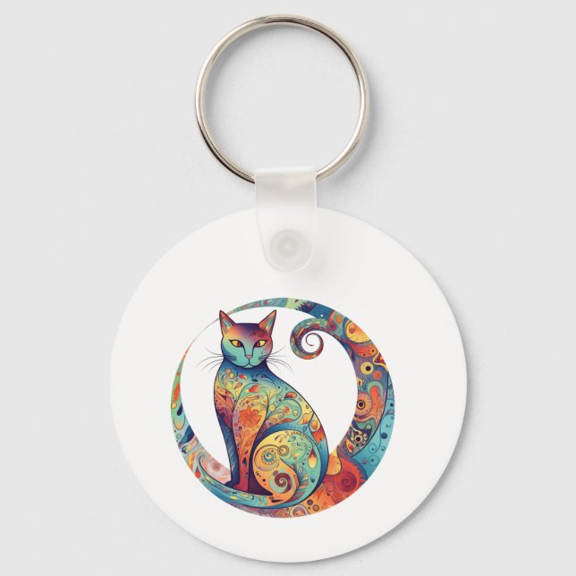 cute colurful cat design  key ring (Front)