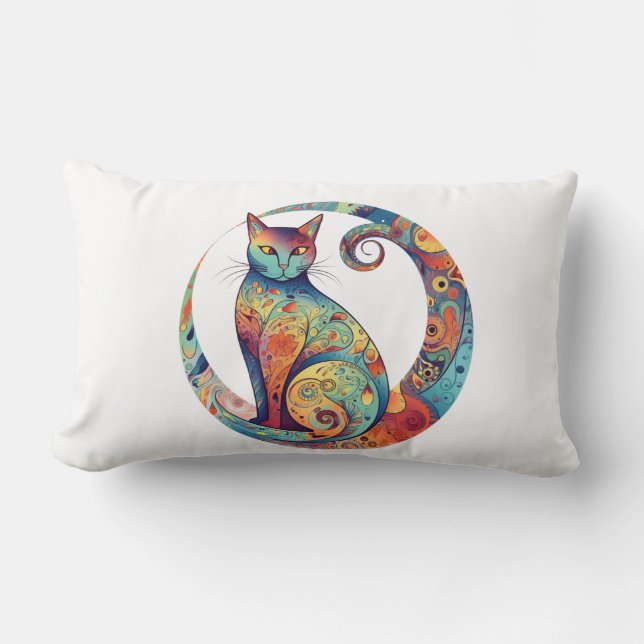 cute colurful cat design  lumbar cushion (Front)
