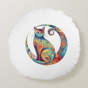 cute colurful cat design  round cushion