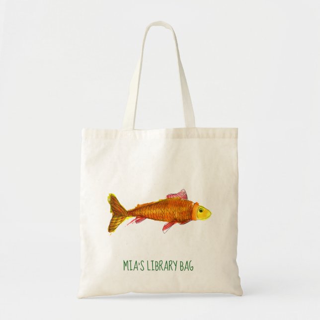 Cute comet goldfish art kids library tote bag (Front)