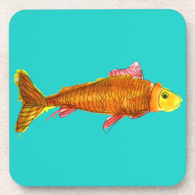 Cute comet goldfish pop art illustration coaster (Front)