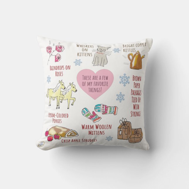 Cute Comforting My Favourite Things Whimsical Cushion (Front)