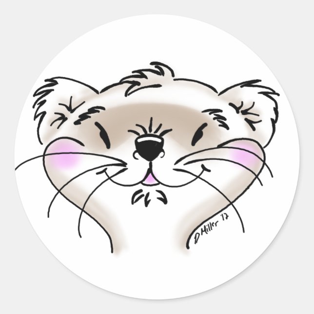 Cute Comic Ferret Face Classic Round Sticker (Front)