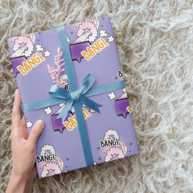 Cute Comic Gift Wrapping Paper | Fun Purple Gift (Creator Uploaded)
