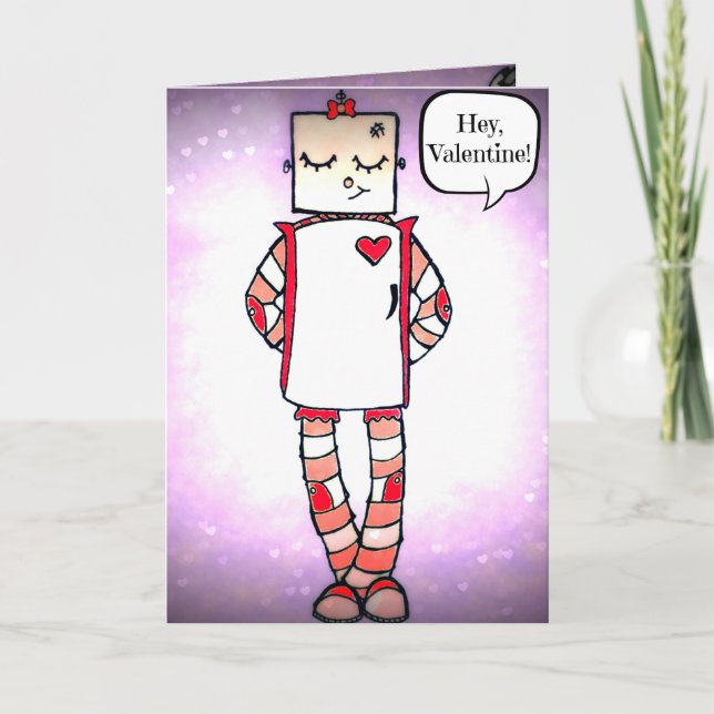 Cute Comic Style Robot Valentine's Day Card (Front)