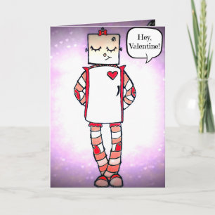 Cute Comic Style Robot Valentine's Day Card