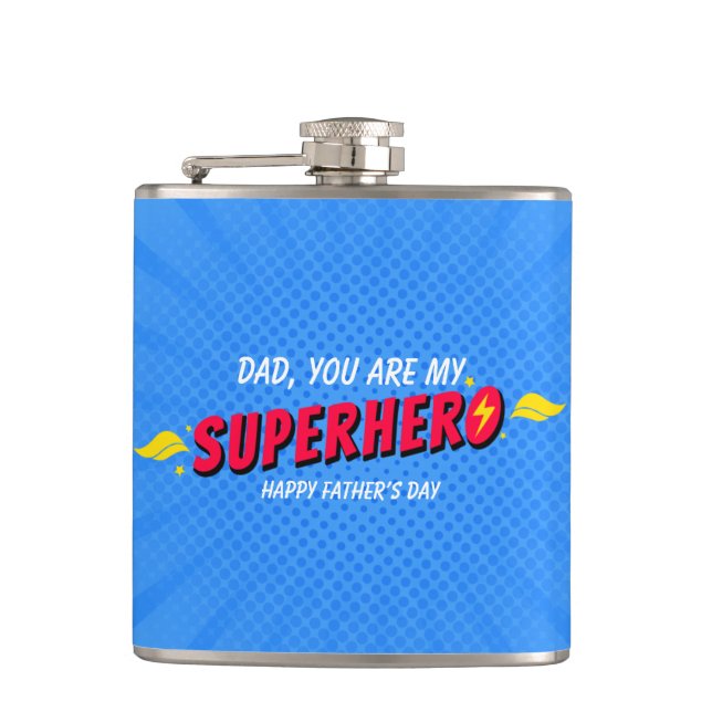 Cute Comic Superhero Fathers Day Flask (Front)