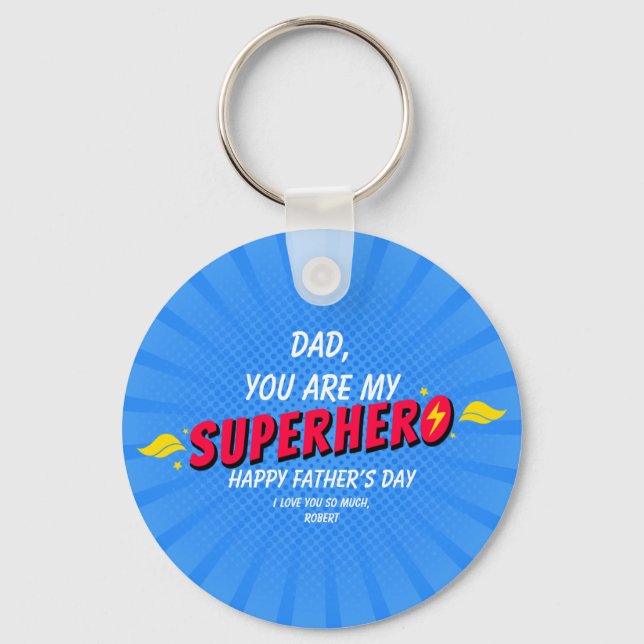 Cute Comic Superhero Fathers Day Keychain (Front)