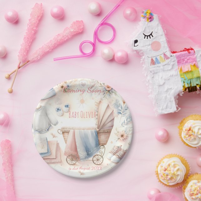 Cute coming soon announcement Invitation Paper Plate (Party)