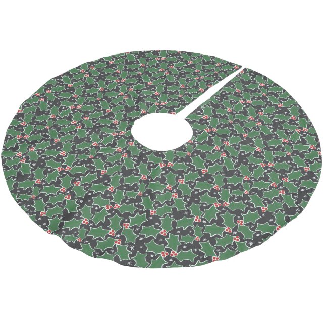 Cute Common Holly Leaves pattern Christmas Black Brushed Polyester Tree Skirt (Angled)