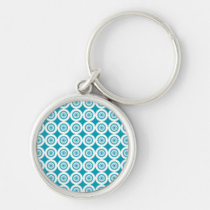 Cute Concentric Circles Pattern Aqua White Key Ring