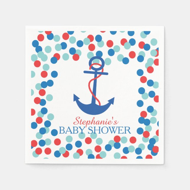 Cute Confetti Nautical Anchor Baby Shower Napkin (Front)