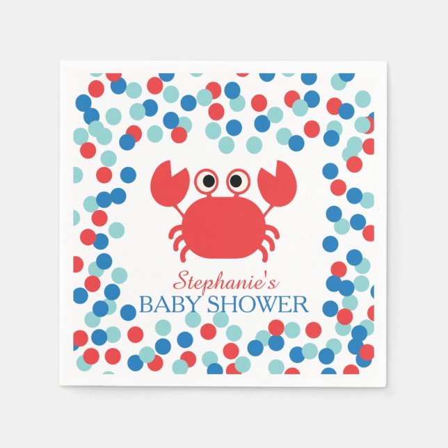 Cute Confetti Nautical Crab Baby Shower Napkin (Front)