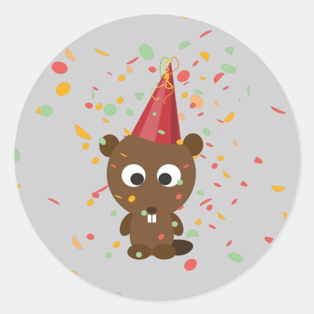 Cute Confetti Party Beaver Classic Round Sticker (Front)