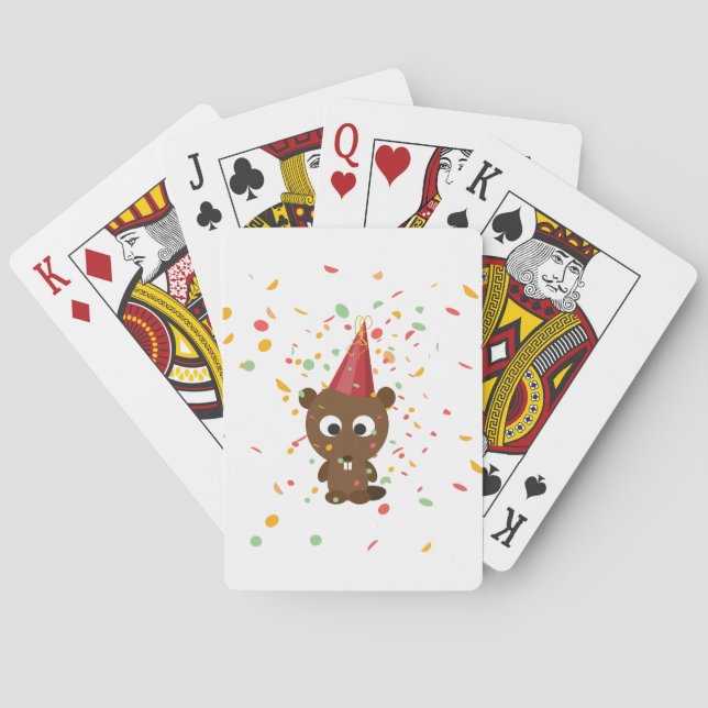 Cute Confetti Party Beaver Playing Cards (Back)