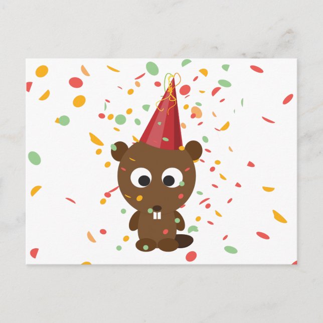 Cute Confetti Party Beaver Postcard (Front)