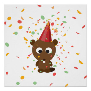 Cute Confetti Party Beaver Poster
