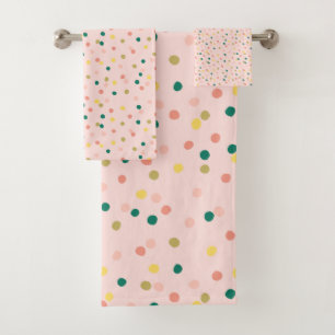 Cute Confetti Polka Dots Pattern Blush Green Bath Towel Set
