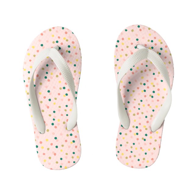 Cute Confetti Polka Dots Pattern Blush Green Kid's Thongs (Footbed)