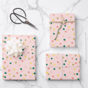 Cute Confetti Polka Dots Pattern Pink Green Wrapping Paper Sheet