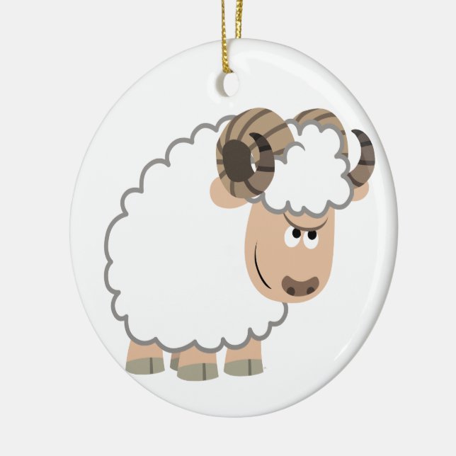 Cute Confident Cartoon Ram Ceramic Ornament (Left)