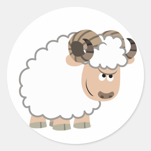 Cute Confident Cartoon Ram Classic Round Sticker (Front)