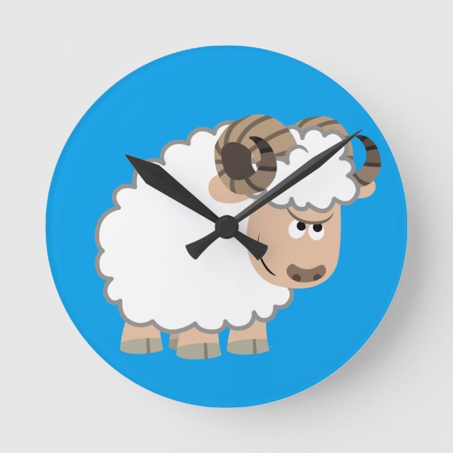 Cute Confident Cartoon Ram Round Clock (Front)
