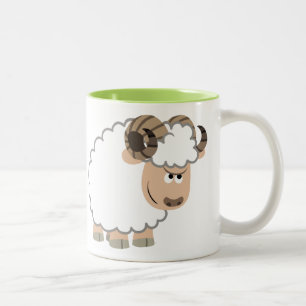 Cute Confident Cartoon Ram Two-Tone Coffee Mug