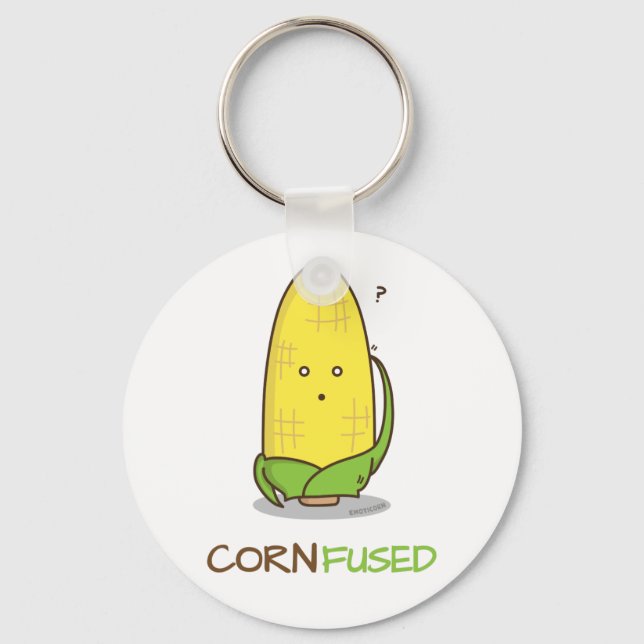 Cute Confused Corn Funny Pun Key Ring (Front)