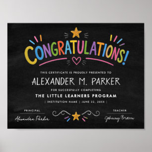 Cute Congratulations Colourful Certificate Kids Poster