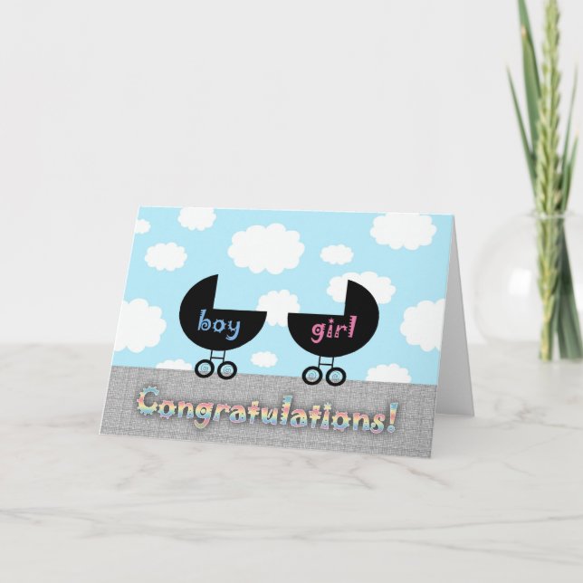 Cute Congratulations Twins Boy and Girl Card (Front)