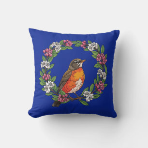 Cute Connecticut Bird With Kalmia latifolia Cushion