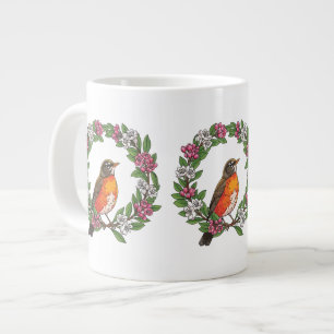 Cute Connecticut Bird With Kalmia latifolia Large Coffee Mug